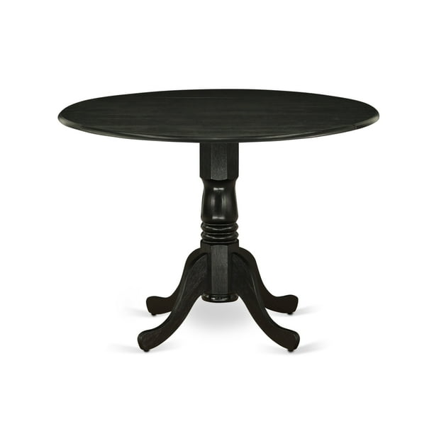 East West Furniture Dmva5 Blk W 5 Piece Kitchen Dining Set 4 Wooden Chair With Seat And Slatted Back Drop Leaves Round Table Black Finish Com Kitchen Dining Set 4 Wooden Chair, 46 Inch Round Dining Table With Leaf