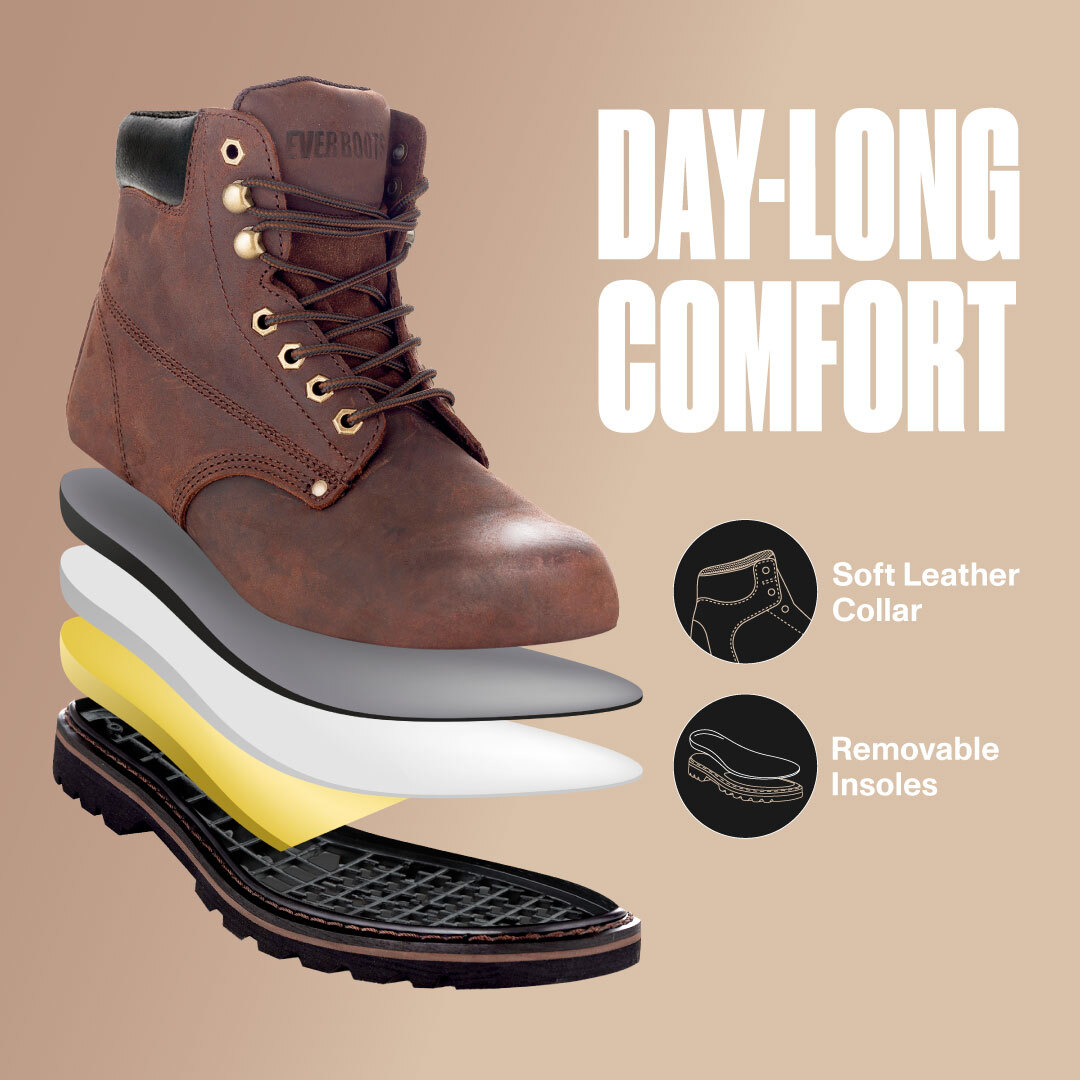 EVER BOOTS Tank Men s Soft Toe Oil Full Grain Leather Work Boots Construction Size 11D M DRKBROWN