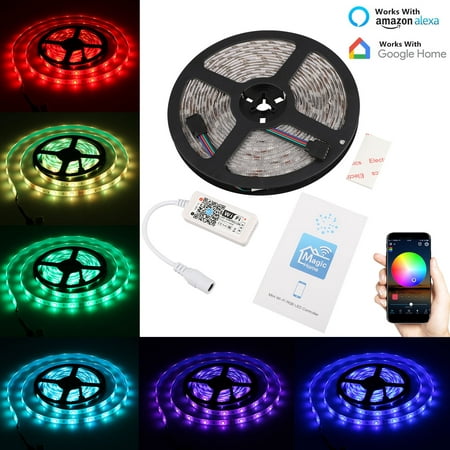Smart Waterproof LED Strip Lights,16.4 Ft / 5 Meter 300 LED light kit, WiFi Wireless Smart Phone Controlled Light Strip, Work with Google Assistant, Compatible with Android and (Best Android Light Meter)
