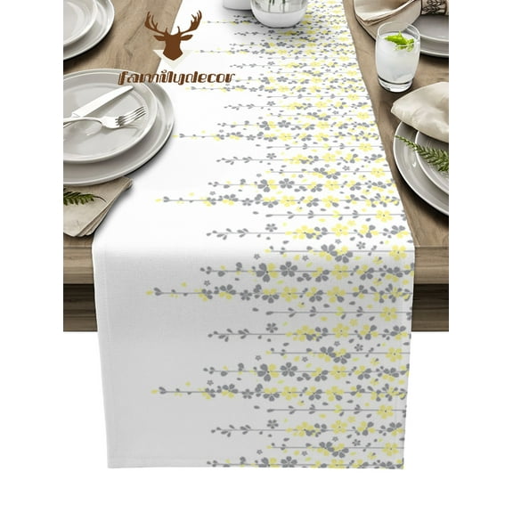 Cherry Blossom Sakura Flower Spring Yellow Table Runner Home Wedding Table Mat Centerpieces Decoration Dining Long Tablecloth