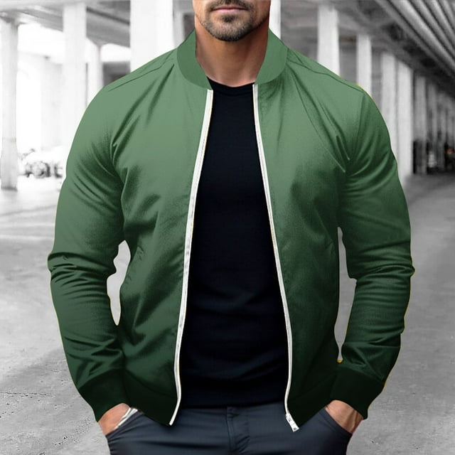 LOVZFMLL Jackets for Men's Fall And Winter Pocket Long Zipper Elastic Christmas Print Short Stand Up Collar Jacket
