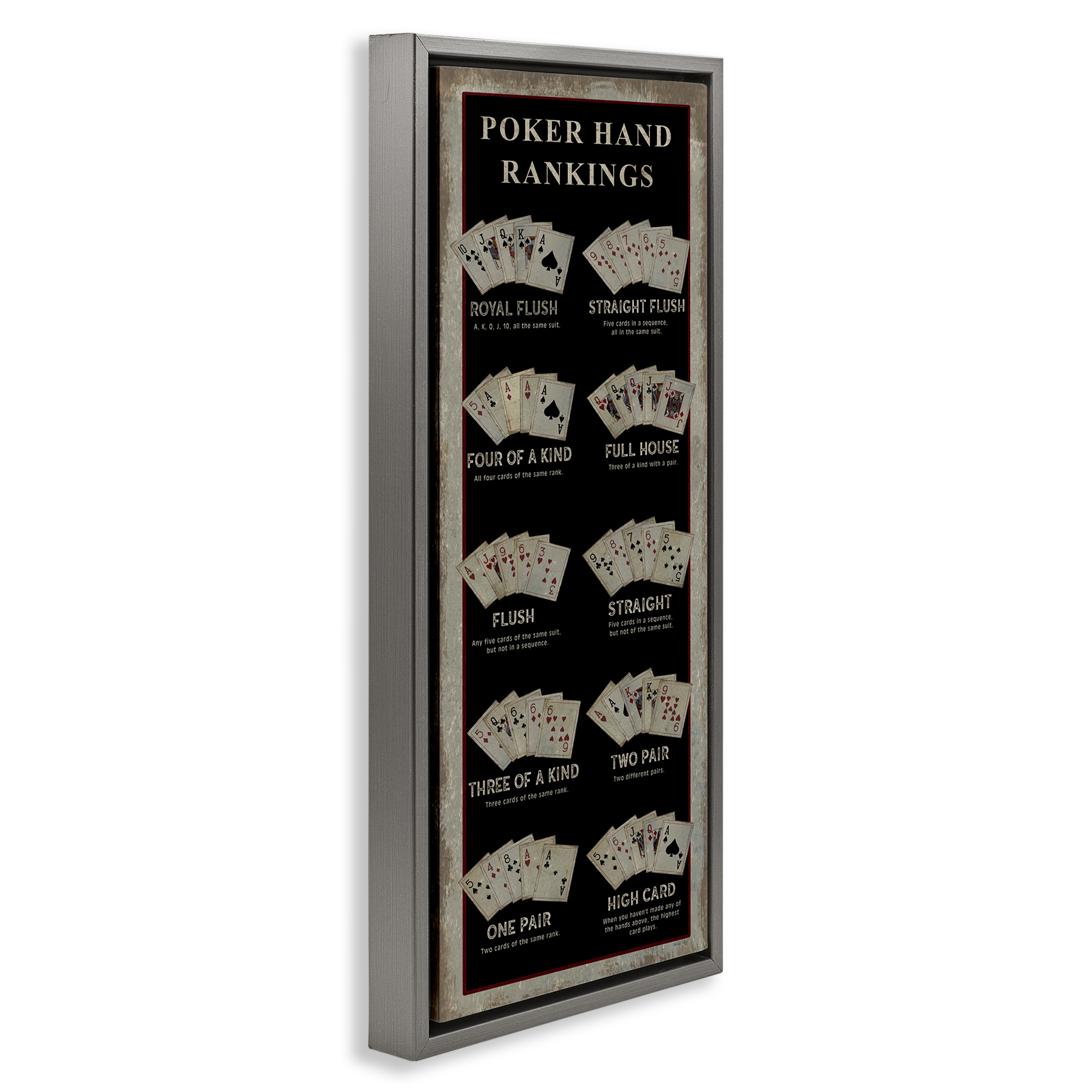 Stupell Industries Poker Hand Rankings Casino Abstract Painting Gray Floater Framed Canvas Art Print Wall Art, 11 x 25