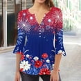 thumbnail image 2 of Kvture 4th of July Tops for Women Henley V Neck Button 3/4 Sleeve Blouse Independence Day Patriotic T Shirts Summer Navy Tees XL, 2 of 5