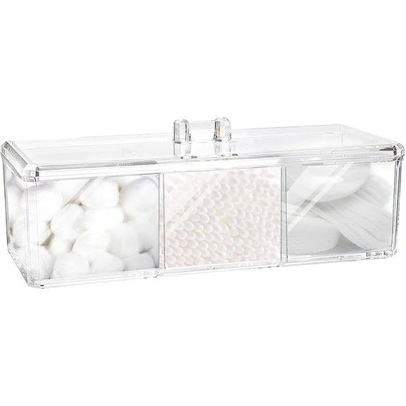 Samhe Qtip Holder Dispenser, 3 Compartments Cotton Ball Holder, Bathroom Canisters for Cotton Swab, Ball, Cottons Pad Organizer