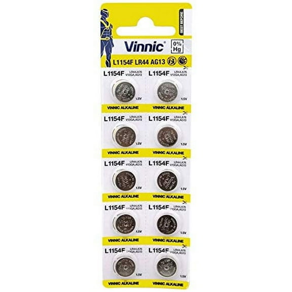 Vinnic Ag13 L1154 Lr44 A76 157 V13Ga Rw82 Alkaline Battery (10 Pack) Used In Watches, Calculators
