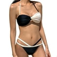 thumbnail image 1 of Conjunto de bikini para mujer, traje de baño con lazo en la parte inferior, bandeaukini, cuello halter, conjuntos de bikini de 2 piezas, 1 of 5