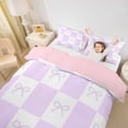 thumbnail image 2 of spefrowx Checkerboard Bowknot Bedding, Purple Minimalist Plaid Duvet Cover Full, Pink Reversible, 3 Pieces, 1 Duvet Cover and 2 Pillowcases, 2 of 6