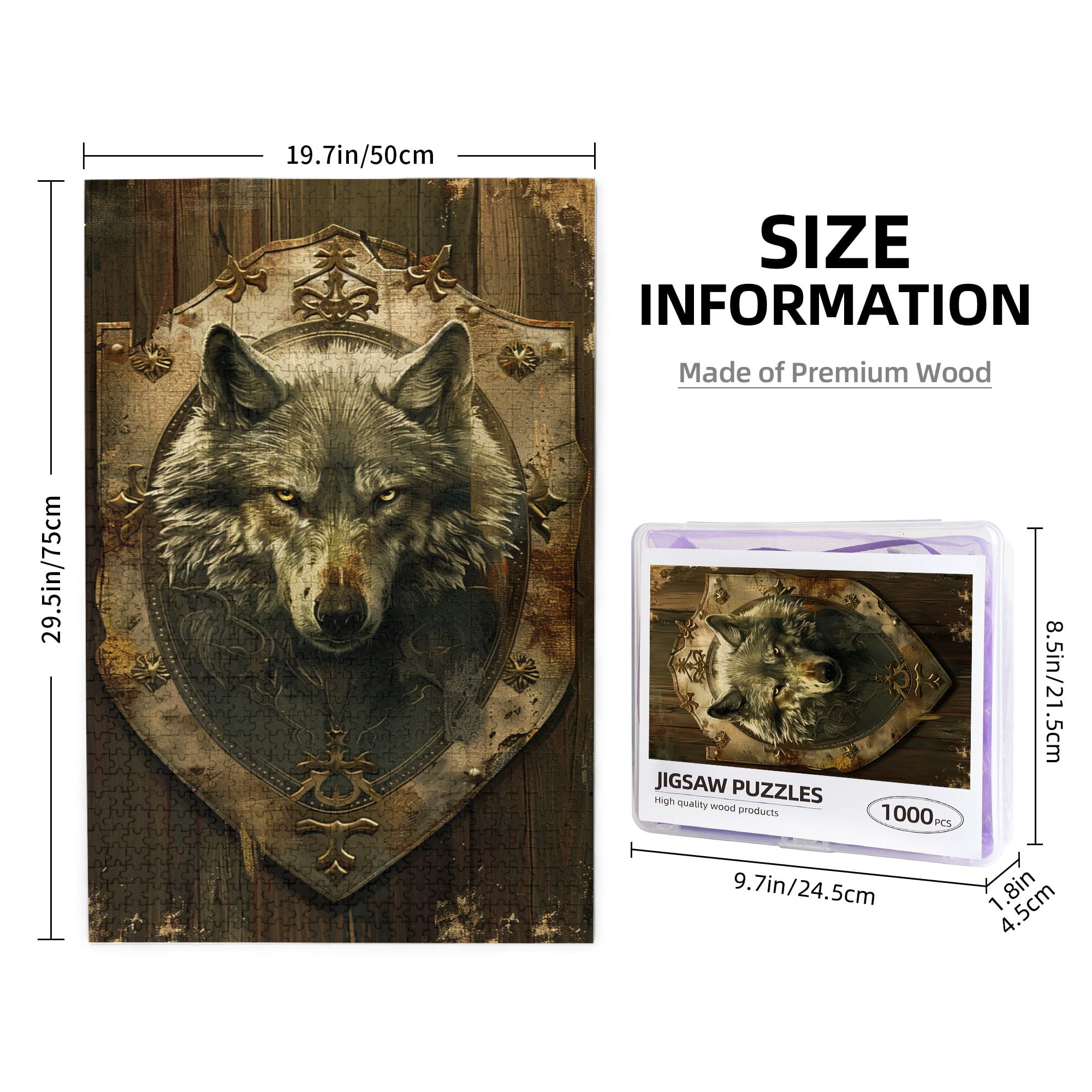 1000 pcs 1000 Piece Wooden Puzzles Wolf Head Badge,Unique Artwork for Animal,Funny Animal Art Stress relieving puzzle,for Animal Lovers Gifts,Impossible Hard Difficult Challenging Puzzles for Adults
