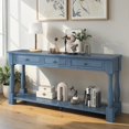 thumbnail image 3 of Tcbosik 63 Inch Long Console Table, Behind Couch Table with Open Shelf and 3 Storage Drawers, Narrow Foyer Table for Entryway, Hallway, Living Room, Navy, 3 of 11