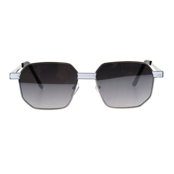 Mens Rigid Squared Rectangular Minimal Metal Fashion Sunglasses Silver White Mirror