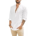 thumbnail image 3 of Camisa Cuello Mao Lino Hombre Casual Manga Larga Slim Fit, 3 of 8