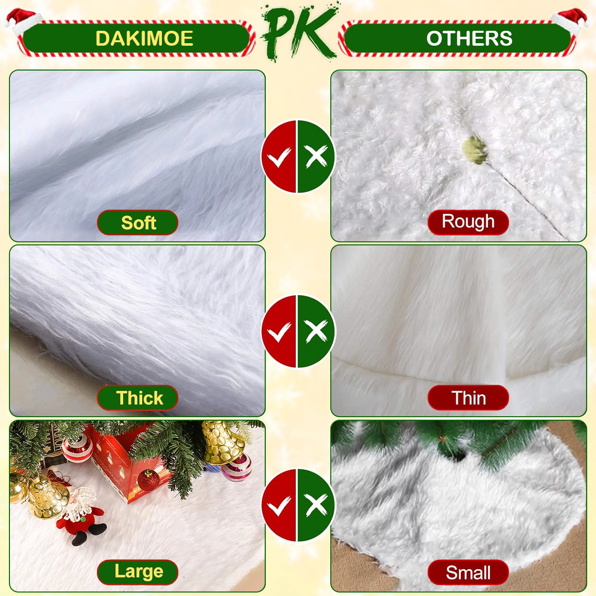 DAKIMOE White Plush Faux Fur 30" Christmas Tree Skirt photo 2