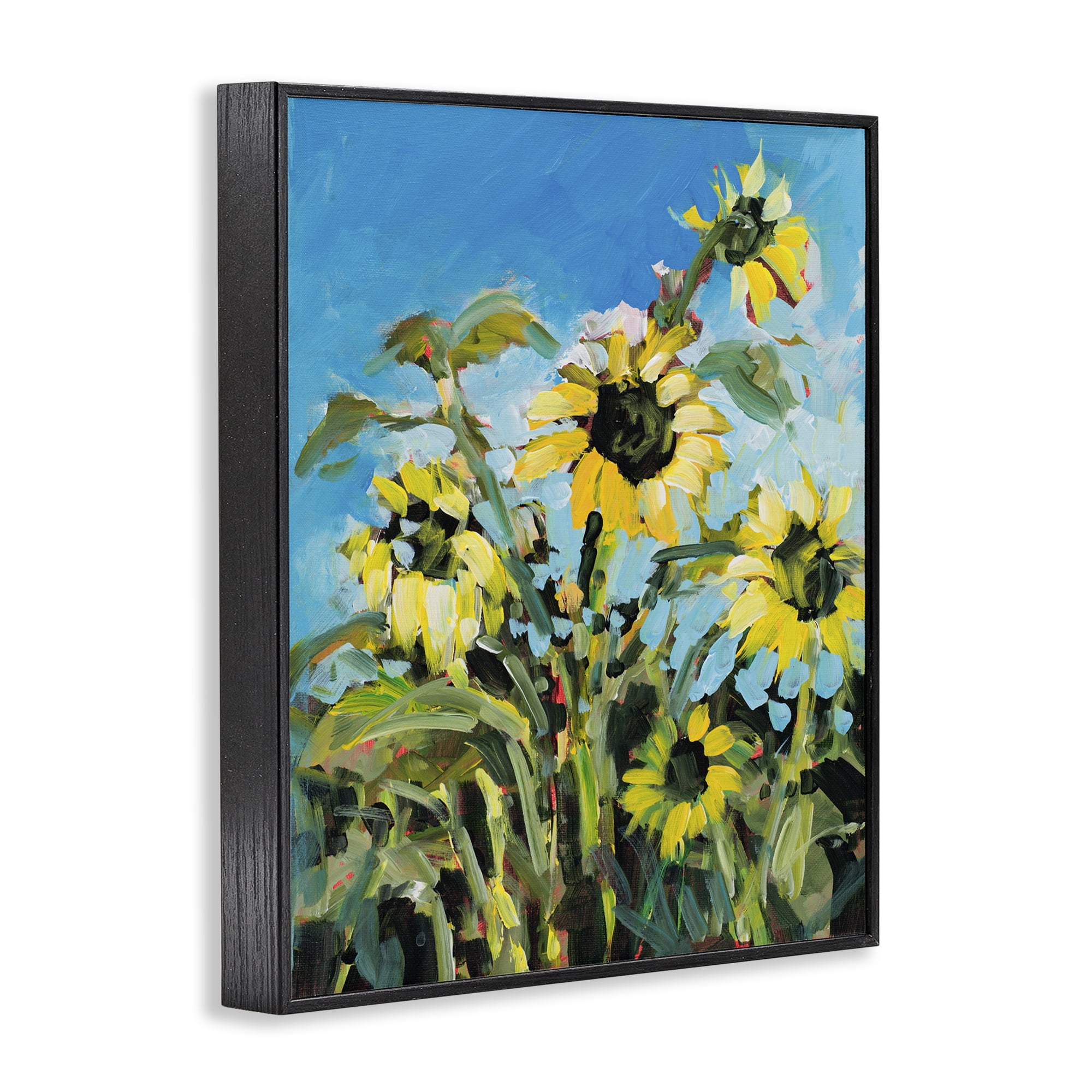 Stupell Industries Summer Sky Sunflower Field Contemporary Farm Florals Floral & Botanical Painting Black Framed Art Print Wall Art, 14 x 11