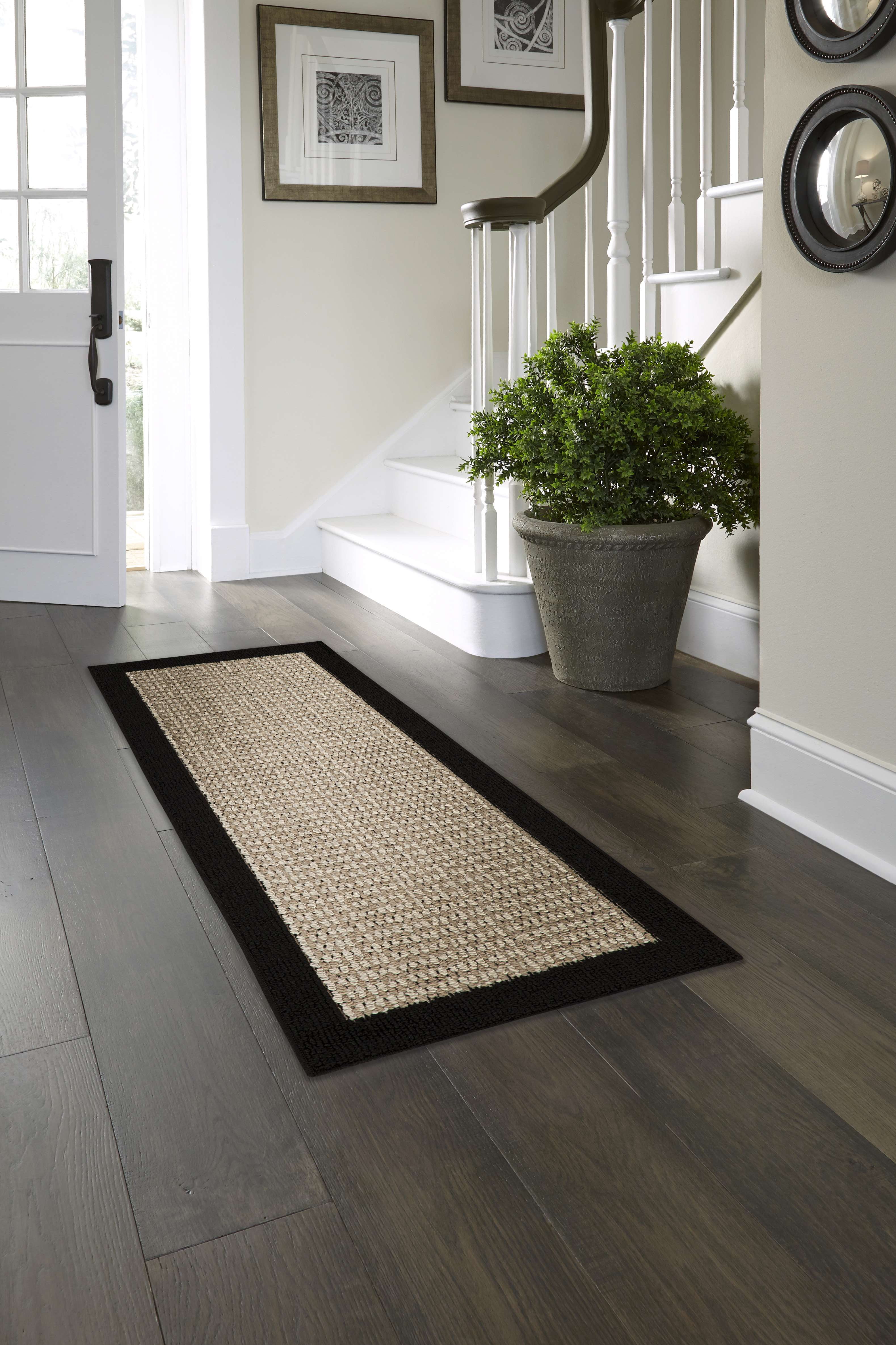 Mainstays Farmhouse Faux Sisal Olefin Black Border Indoor Hallway Runner Rug, 1'9"x5'