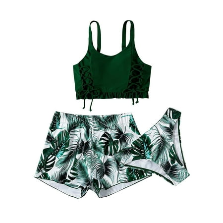 

VKEKIEO Two-Piece Sets Swimsuit Sport Bra Style Lift Army Green M
