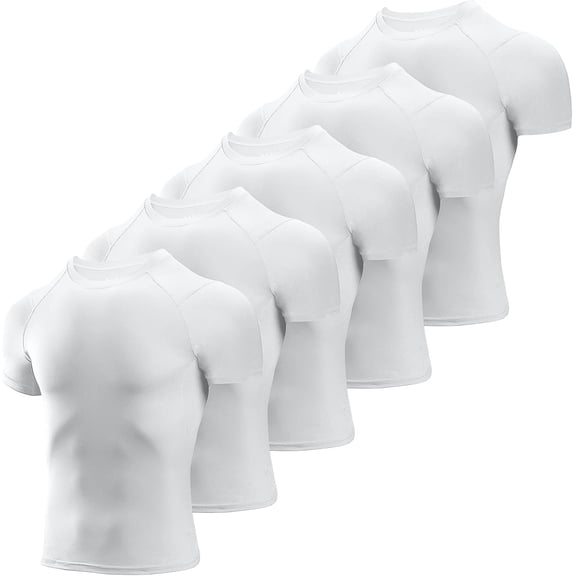 alpinario Men's Compression Shirts 5 Pack,Short Sleeve Athletic Compression Tops Cool Dry Workout T Shirt, Black, White, X-Large