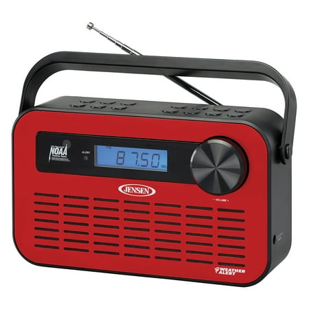 JENSEN JEP-250 Portable Digital AM/FM Weather Radio with Weather Alert and 2-Way Charging, Red, JEP-250