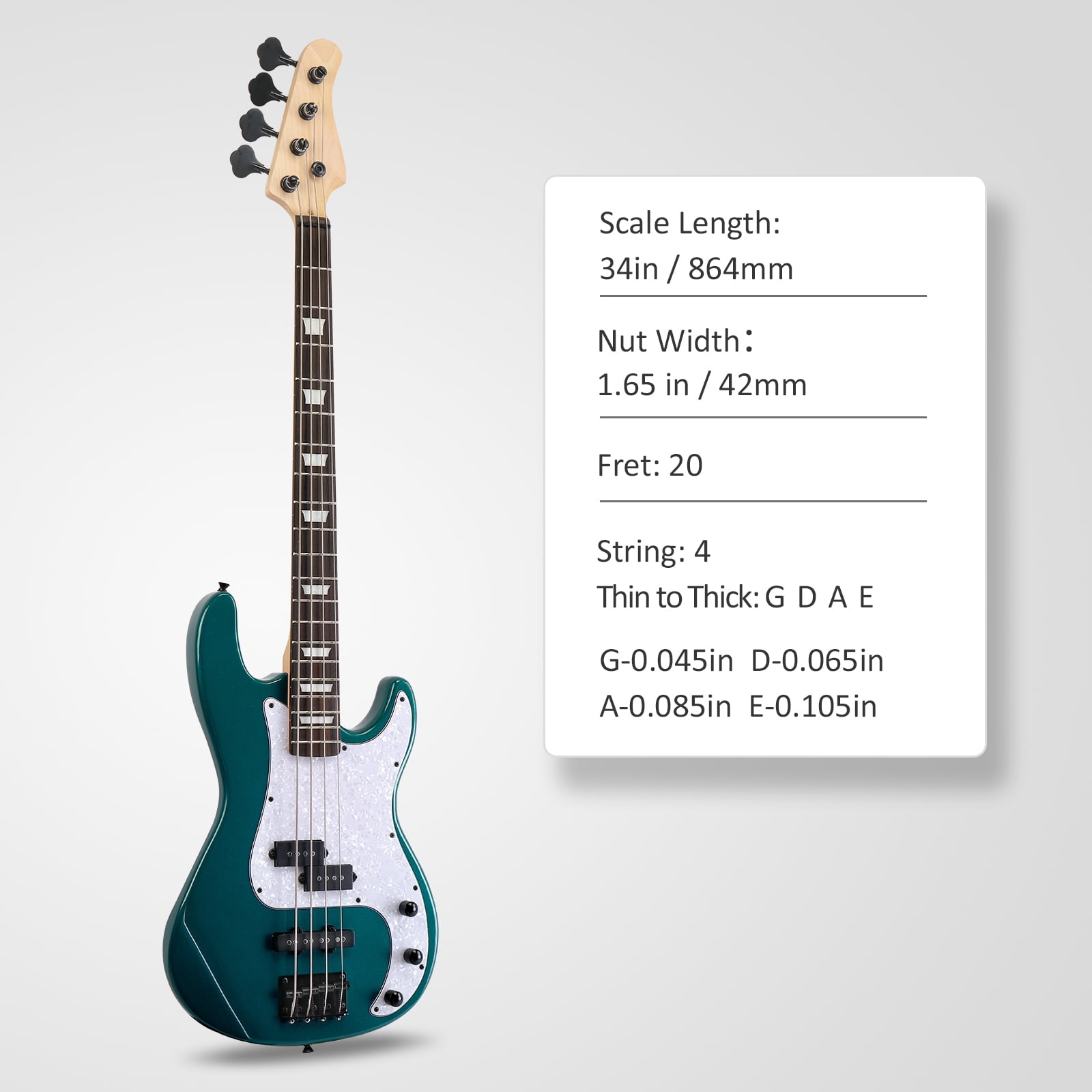 Ktaxon 46in Full-Size Electric Bass Guitar Kit with 20W Amp, Bag for Beginners and Musicians, Blue