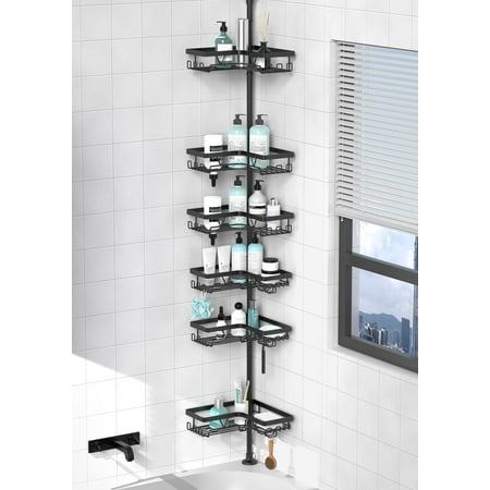Corner Shower Organizer 6-Tier Tension Pole Shower Caddy Black Floor Standing Corner Shelf for Shower 25-114.2 inch Waterproof and Rustproof Corner Shower Organizer 6-Tier Tension Pole Shower Caddy Black Floor Standing Corner Shelf for Shower 25-114.2 inch Waterproof and Rustproof