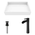 thumbnail image 6 of VIGO Matte Stone Montauk Composite Rectangular Vessel Bathroom Sink in White with Niko Faucet and Drain in Matte Black, 6 of 11