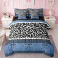 thumbnail image 2 of Erosebridal Leopard Satin Bow Ribbon Queen Bedding for Girls, Cheetah Animal Print Lace Bedding Comforter Set Queen, Black Reversible 7 Pieces, 2 of 6