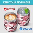 thumbnail image 4 of 12oz Stemless Wine Tumblers Pink Brown Camo Classic Shapes Pattern Vacuum Insulated Stainless Steel Travel Tumbler Cups Mug with Lid and Straw for Champaign,Cocktail,Beer with Cleaning Brush, 4 of 5