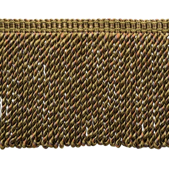 6" (15cm) Bullion Fringe Trim with Fancy Woven Gimp Header # BFMLT6WVN,, Hazel Brown #PR08 (Mocha Brown, Warm Brown, Olive Beige) Sold By The Yard (36"/3 ft/0.9m)