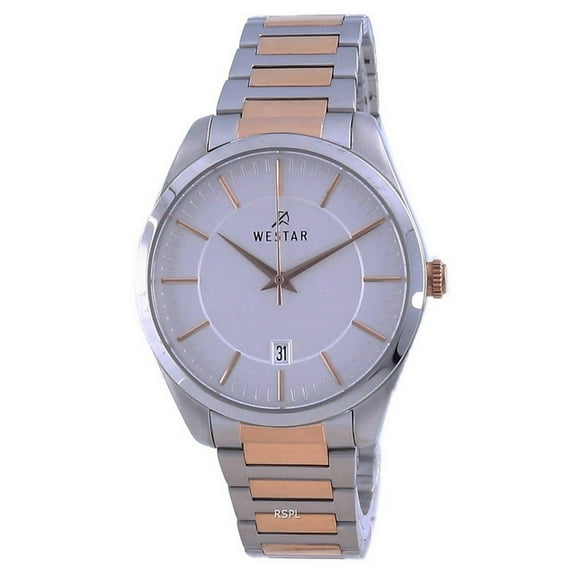 Westar 41 mm Silver Dial Two Tone Stainless Steel Quartz Men Casual Watch, Black