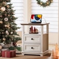 thumbnail image 3 of FAGAGA End Table with 2 Drawers for Living Room,Nightstand with Charging Station for Bedroom,White, 3 of 10