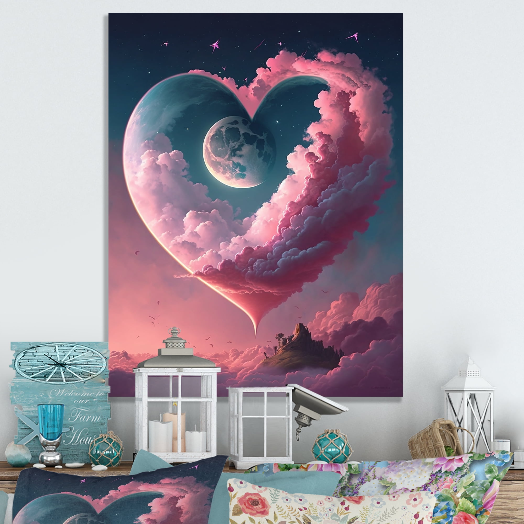 Designart Cotton Candy Cloud Heart IV Canvas Wall Art