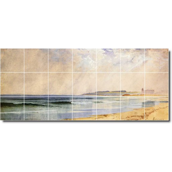 Ceramic Tile Mural-Alfred Bricher Waterfront Painting 41. 29.75" w x 12.75" h using (21) 4.25 x 4.25 ceramic tiles