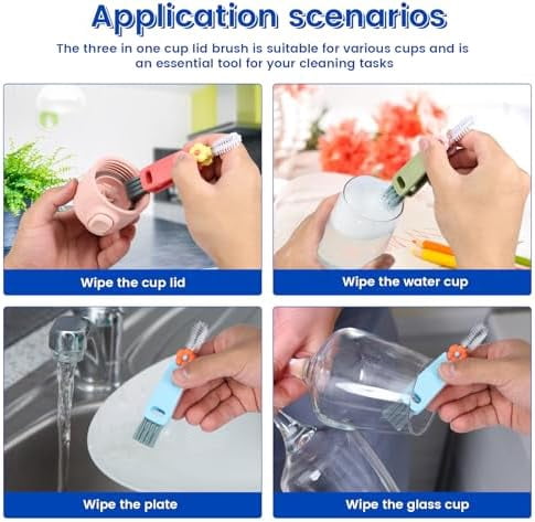 3 in 1 Cup Lid Cleaning Brush, 180° Rotatable Bottle Brush Gap Cleaner, Multifunctional Crevice Cleaning Brush Set for Baby Bottle, Water Bottle, Tumbler & Kitchen Mugs, 6 Pack Hangable