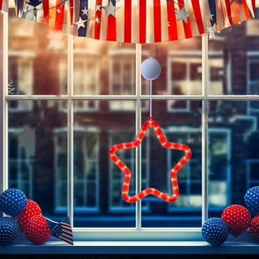 4th of July Lights, Red Window Lights with Suction Cup, Battery Operated and Timer Function Patriotic Star Lights for Fourth of July, Memorial Day, Labor Day Decoration