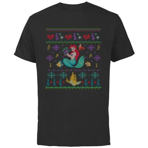 Disney Princess The Little Mermaid Ariel Christmas Sweater - Short Sleeve Cotton T-Shirt for Adults - Customized-Black