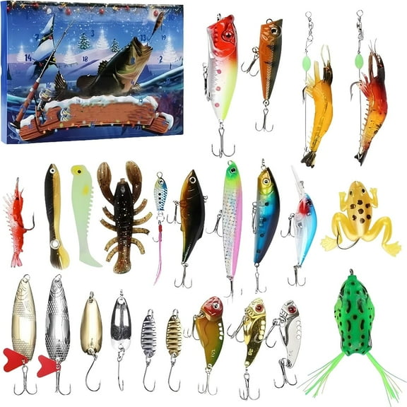 Fishing Advent Calendar 2026, 24 Days Fish Lure Christmas Countdown Calendar, Holiday Fishing Lures Gift Set for Men, Adults, Teen Boys(Style-A)
