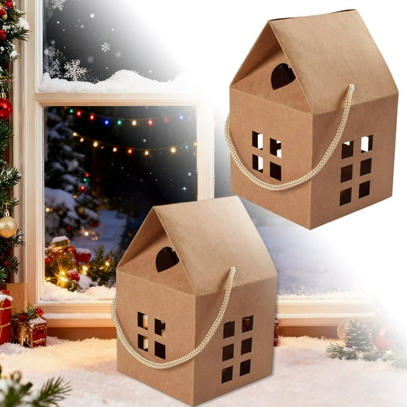 Paper House Shaped Candy Boxes - Portable DIY Gift Favor Boxes for Wedding, Christmas, Birthday Party Favors, Hollow Treat Boxes for Small Business, Candy, and Holiday Decorations