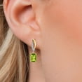 thumbnail image 3 of Gem Stone King 925 Silver and 10K Yellow Gold Green Peridot and Lab Grown Diamond Dangle Earrings for Women | 2.05 Cttw | Gemstone August Birthstone | Emerald Cut 7X5MM, 3 of 6