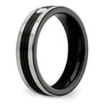 thumbnail image 5 of Solid Black Titanium Men's Grey Border .10ct Dia 925 Sterling Silver Men's Bezel Wedding Band Ring Size 9.5, 5 of 8