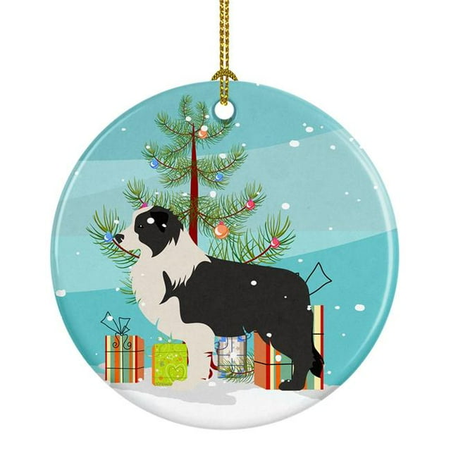 Black Border Collie Merry Christmas Tree Ceramic Ornament