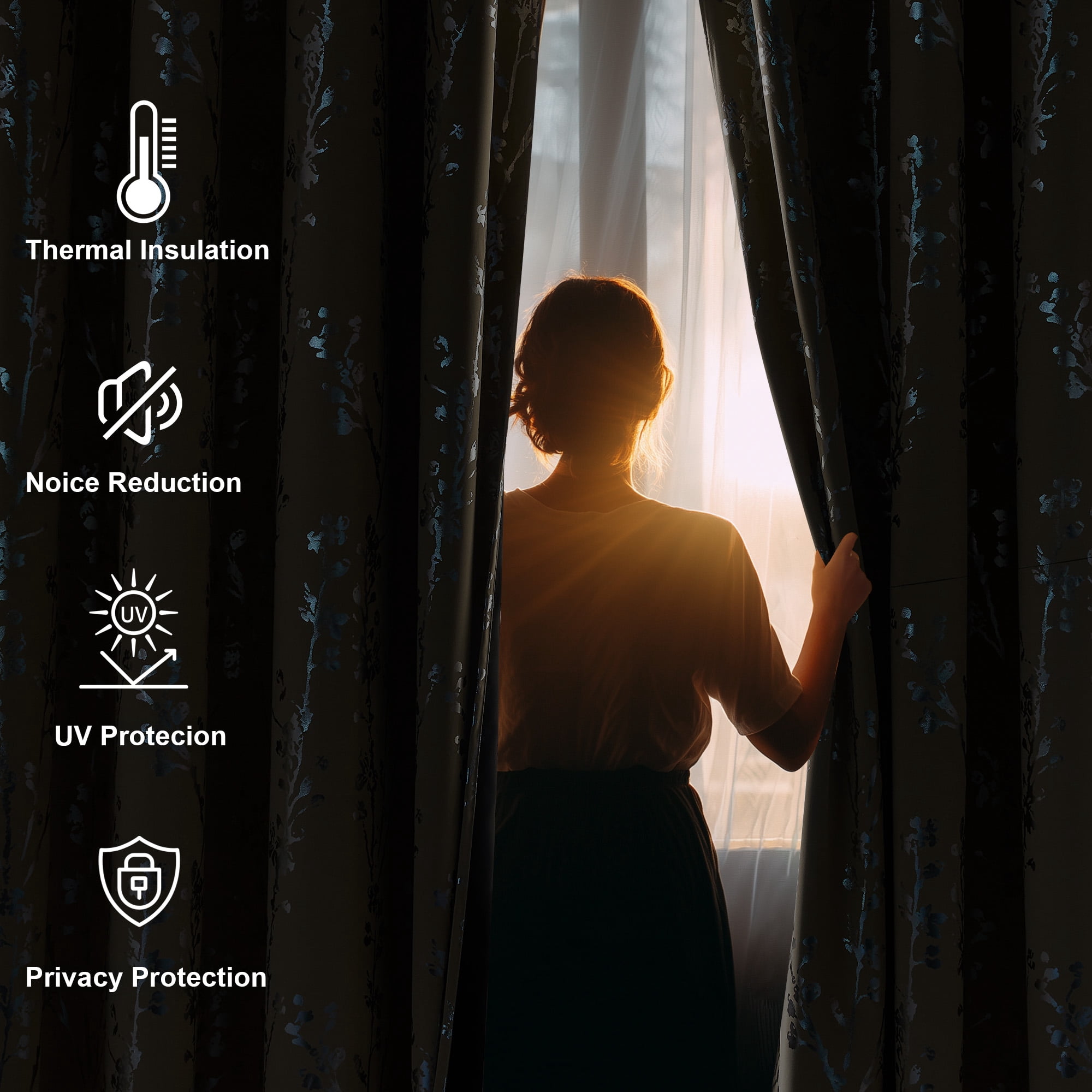 NICETOWN 100% Blackout Curtains for Bedroom, Noise Reducing Thermal Insulated Silver Branch Curtain, Grommet Blackout Curtains for Patio Sliding Glass Door 2 Panels, 52 x 63 Inch, Biscotti Beige)