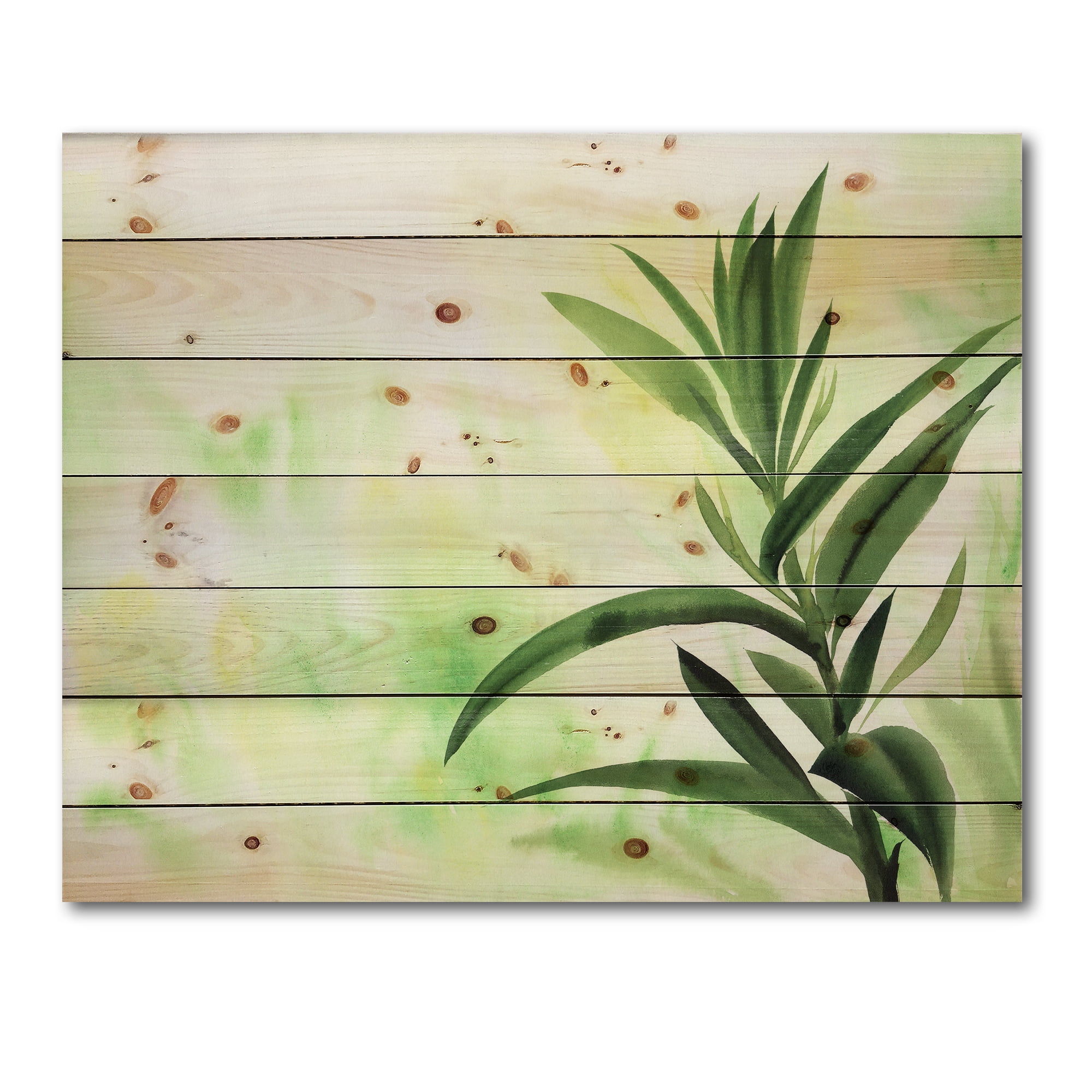 Designart 'Bamboo Palm Detail I' Traditional Print on Natural Pine Wood