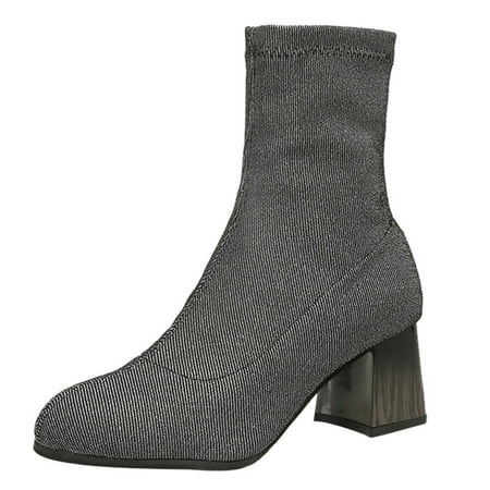 

Ki-8Jcud Short Black Boots For Women Women Dress Shoes Elastic Winter Shoes High Heel Sock Boots Knitting Princess Shoes Round Toe Party Shoes Water Boots Womens Wellies Mid Calf Wide Wide Calf Boot