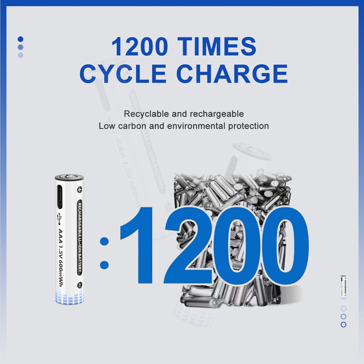 CBJJ 1.5V USB AAA Rechargeable 4 Batteries, Long-Lasting High-Capacity, Cycle Times Up to 1200 (2 Pack, White)