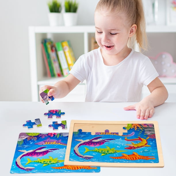 SYNARRY Wooden Dinosaur Puzzles for Kids Ages 3-8, 24-Piece Jigsaw