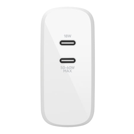 UPC: 0745883808236 | BELKIN WCH003DQ2MWH-B6 White BOOST CHARGE Dual USB-C GaN Wall Charger 68W + USB-C Cable