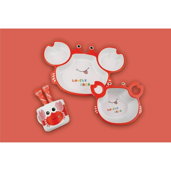 5 Pcs Bamboo Crab Fiber Kids Dinnerware set - Bamboo Kids Plates - Dinner Plate for a Toddler - Toddler Dish Set