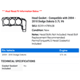 thumbnail image 2 of Head Gasket - Compatible with 2004 - 2010 Dodge Dakota 3.7L V6 2005 2006 2007 2008 2009, 2 of 2