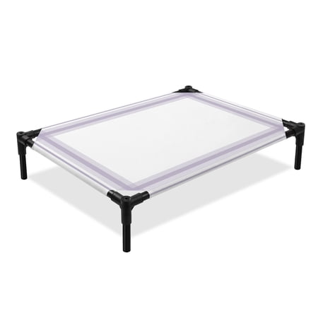 Purple Stripe Elevated Dog Bed Modern Minimalist Symmetrical Lines Checkered Grid Cooling Breathable Outdoor Raised Dog Cot Bed with Metal Frame Non-Slip Feet for Medium Dog 24x20in