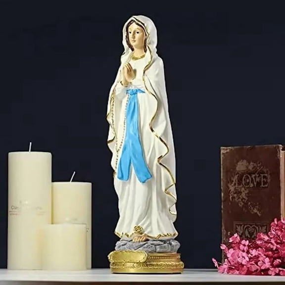 9 Inch Virgin Mary Statue, Lourdes Catholic Blessed Virgin Mother Mary Statues, Catholic Gift Resin Virgin Mary Figurines, Suitable for Religious Homes, Living Rooms, Bars, Or Coffee Shops