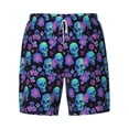 thumbnail image 4 of Lsque Mens Swim Trunks purple flower blue Skull Pattern - Bathing Suit Compression Liner - Beach Swim Shorts Swimwear - (S-3XL) - Stretch Quick Dry -XX-Large, 4 of 9